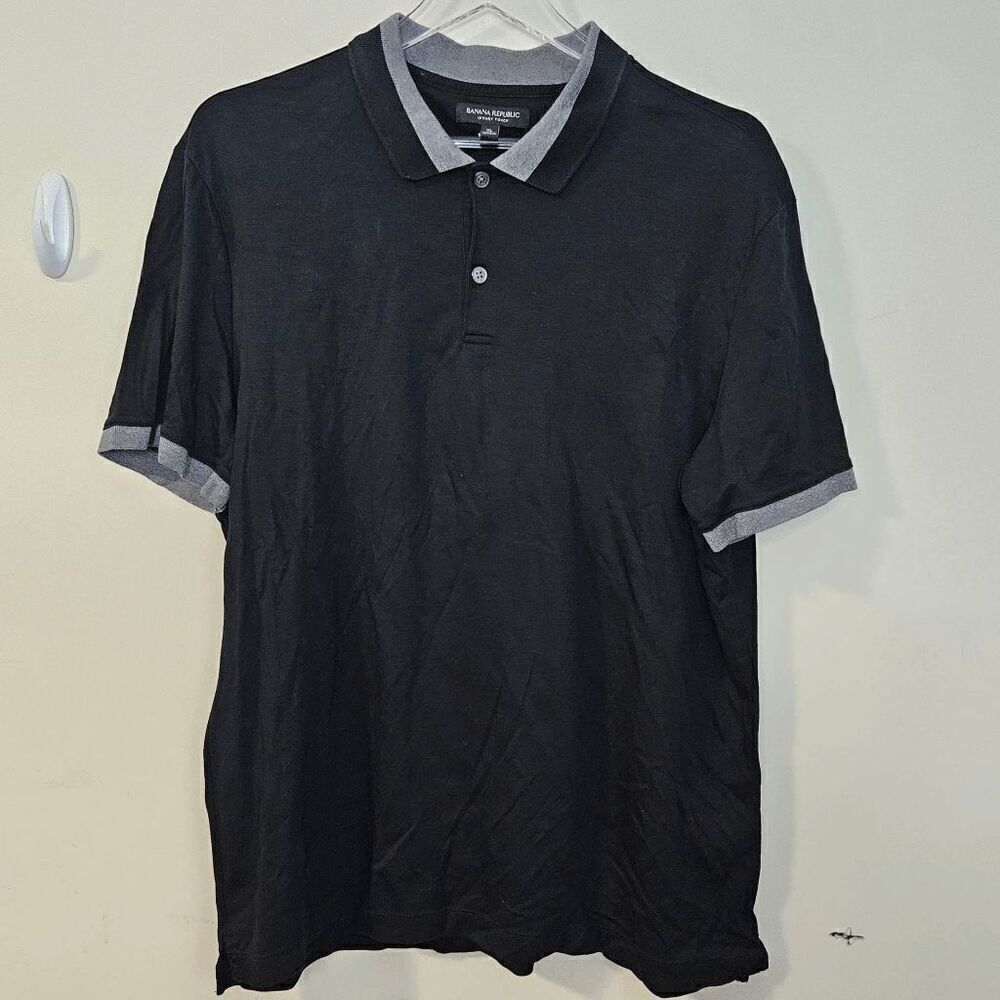 Banana Republic Luxury Touch Polo Shirt Ribbed Trim Mens Black/Gray Size XL